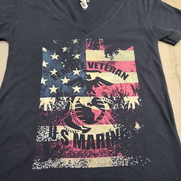 Female Marine Veteran Black V-Neck Tee - Picture 2 of 4
